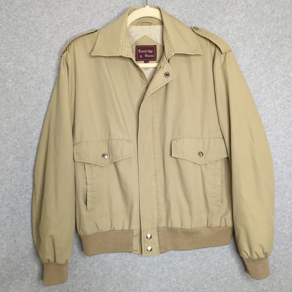 Vintage Cambridge House Mens XL Bomber A-2‎ Jacket  Collared Tan Lightweight